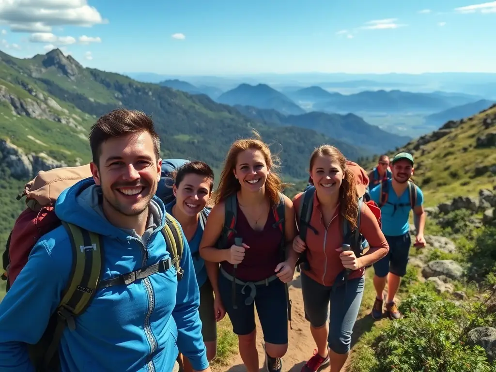 A scenic view of the Italian Alps during summer, with hikers traversing a well-maintained trail. The image should convey a sense of adventure and the natural beauty of the mountains.